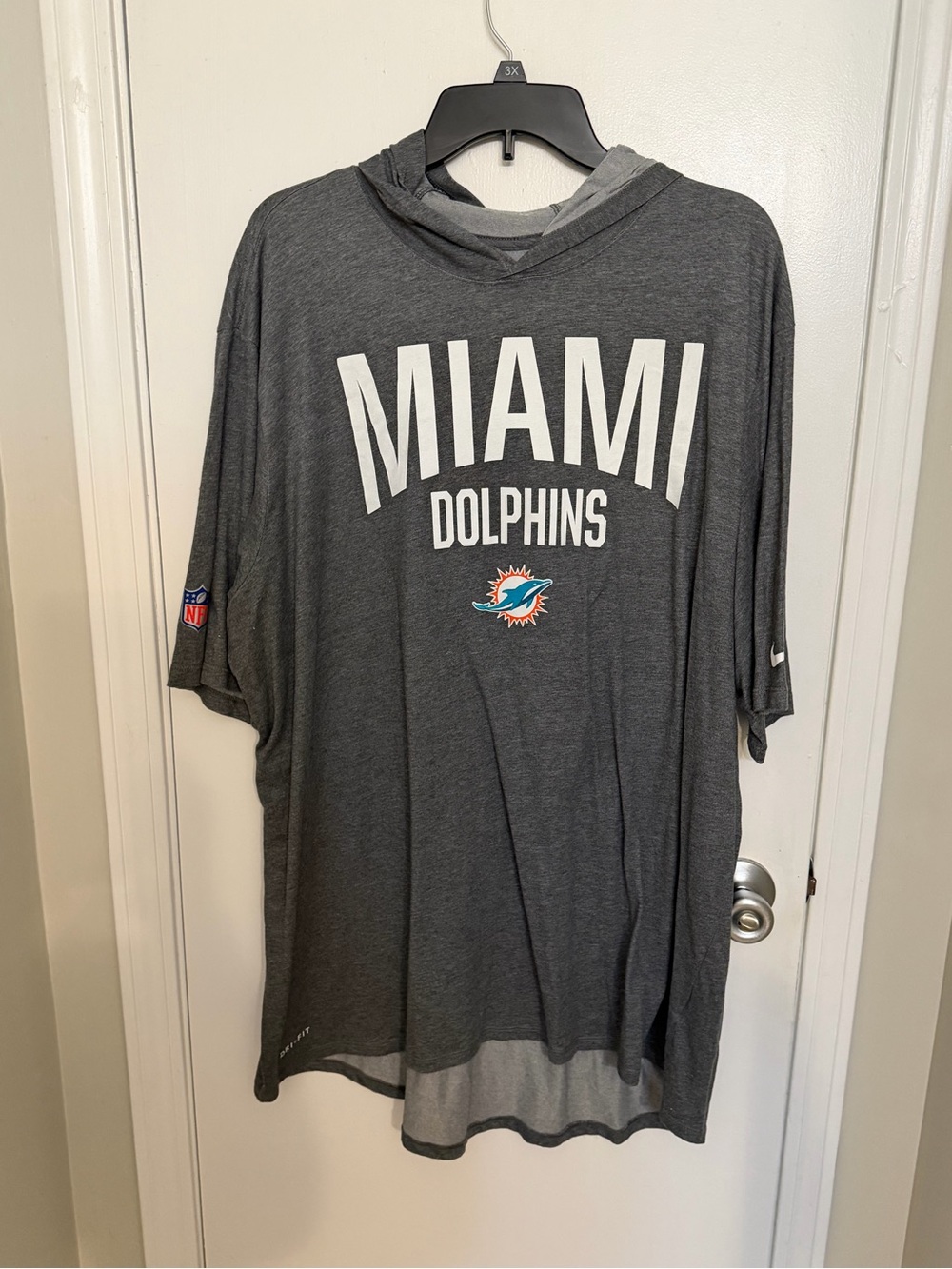Nike Miami Dolphins Gray Hooded Tee with Team Logo
